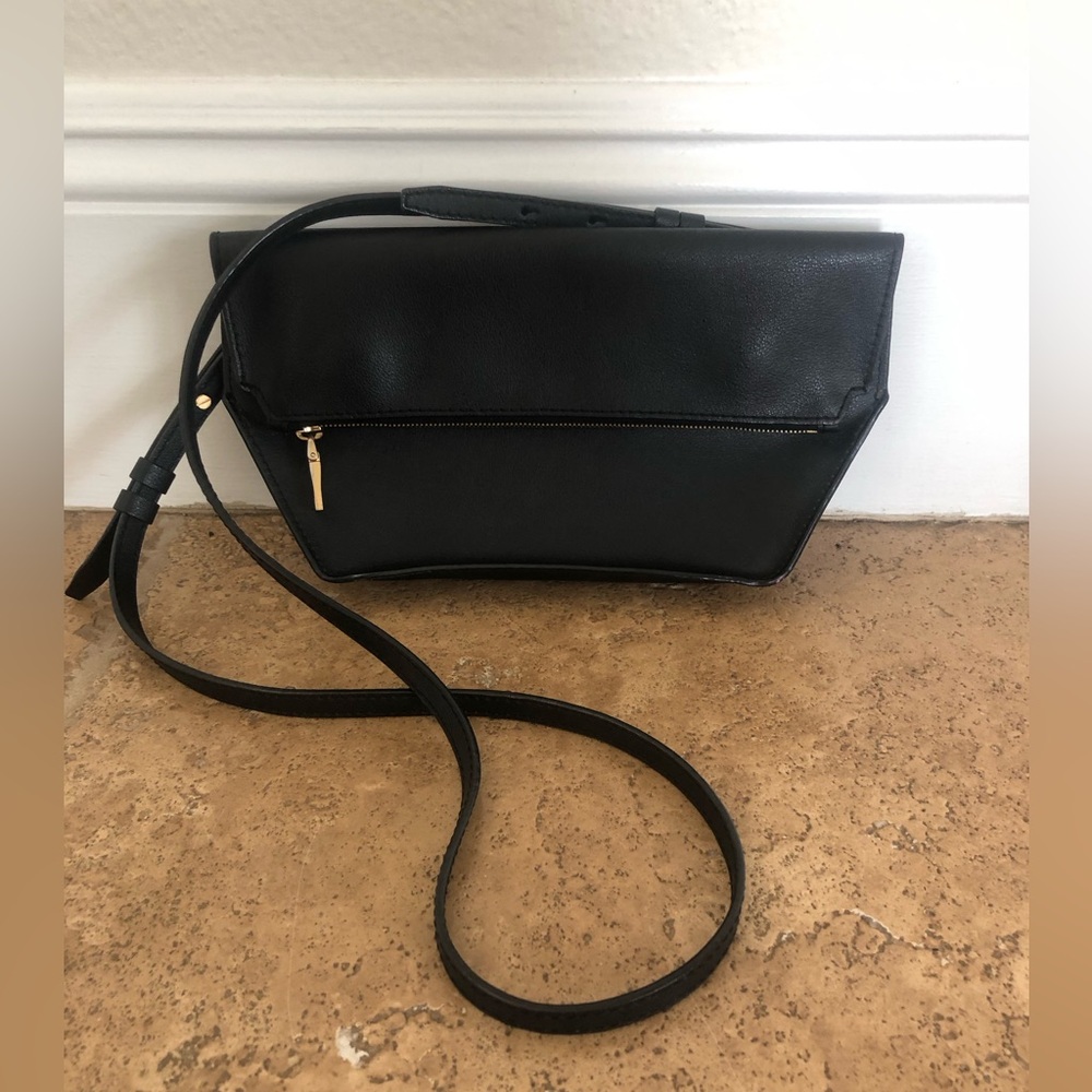 J. Crew Black Leather Crossbody Bag with Gold Hardware